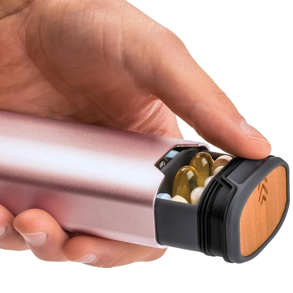 1Pcs 7 Day Weekly Pill Organizer,Premium Stylish Aluminum and Wood Large Capacity Pill Box for Supplements,Vitamins and Medicine