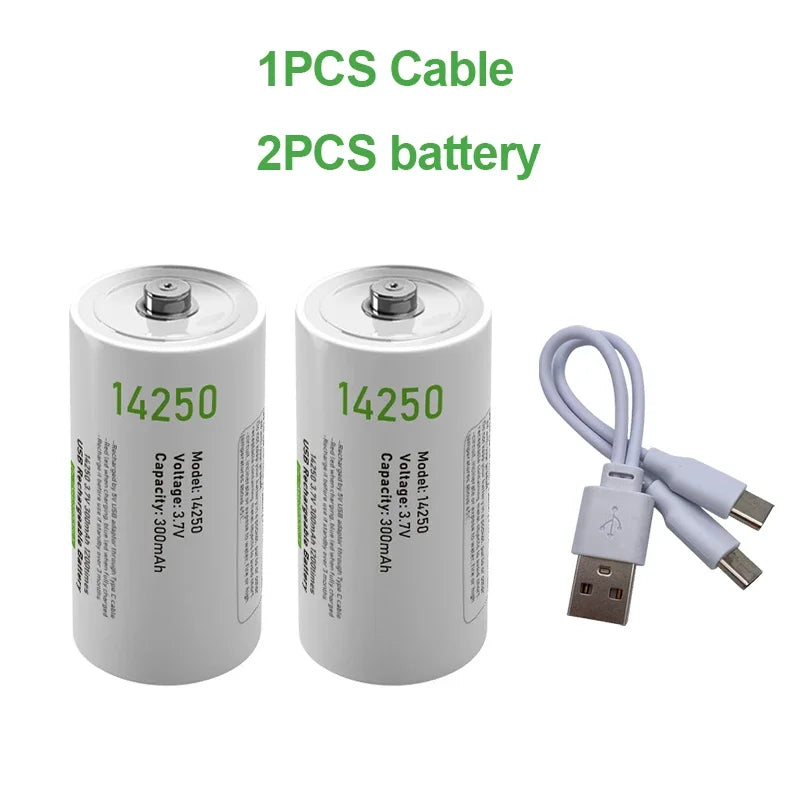 14250 3.7V 300mAh Rechargeable Lithium Battery For Probes, Thermometers, Sights, Thermostats, Monitoring systems,Alarms,1/2AA