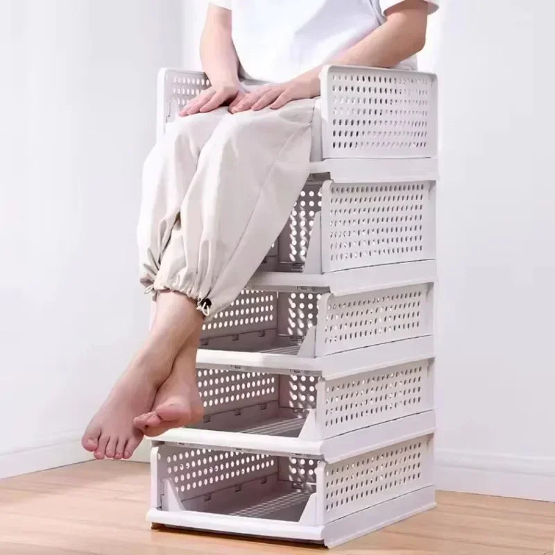 Stackable Clothes Storage Drawer Folding Plastic Organizer High-capacity Layered Partition Clothes Basket Household Storage Box