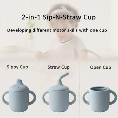 1PCS Two Lids Baby Silicone Straw Cup BPA Free Portable Storage Snack Container Feeding Cup Kids Learning Drink Cup Baby Stuff