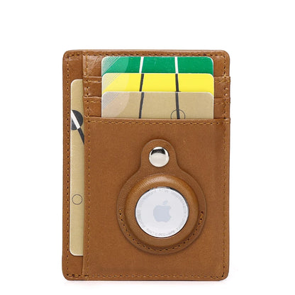 SCHLATUM Genuine Leather RFID Slim Minimalist Card Holder High Quality Apple Airtag Protective Case Men Business Wallet