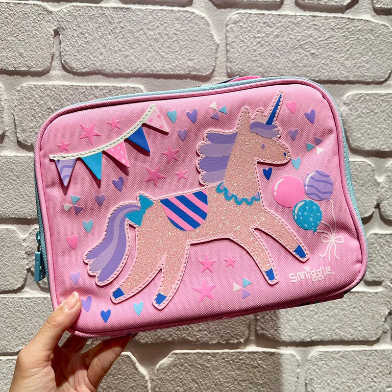 Australian Smiggle Backpack Pink And White Unicorn Student Stationery Backpack Lunch Bag Water Cup Student Gift