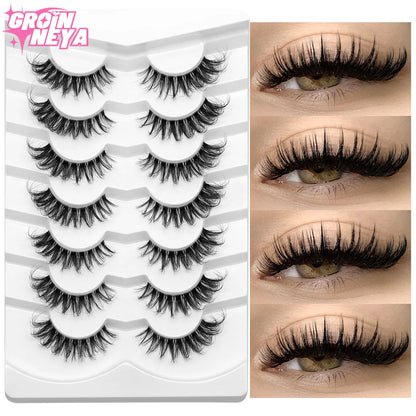GROINNEYA Lashes 5/7 Pairs Wispy Mink Lashes Invisible Band Eyeashes Look Like Extensions Strip Lashes Natural Look Soft Fluffy