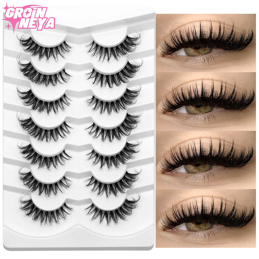 GROINNEYA Lashes 5/7 Pairs Wispy Mink Lashes Invisible Band Eyeashes Look Like Extensions Strip Lashes Natural Look Soft Fluffy