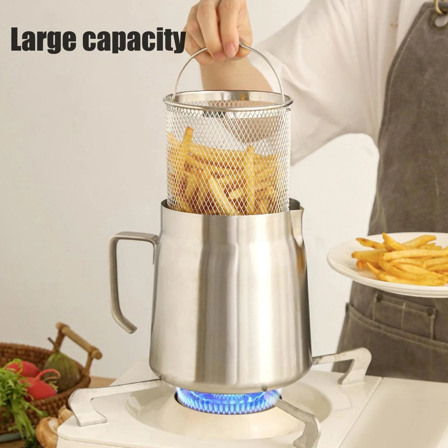 Oil Strainer Pot 304 Stainless Steel Oil Filter Large Capacity Ergonomic Handle Grease Container With Strainer Oil Storage Can