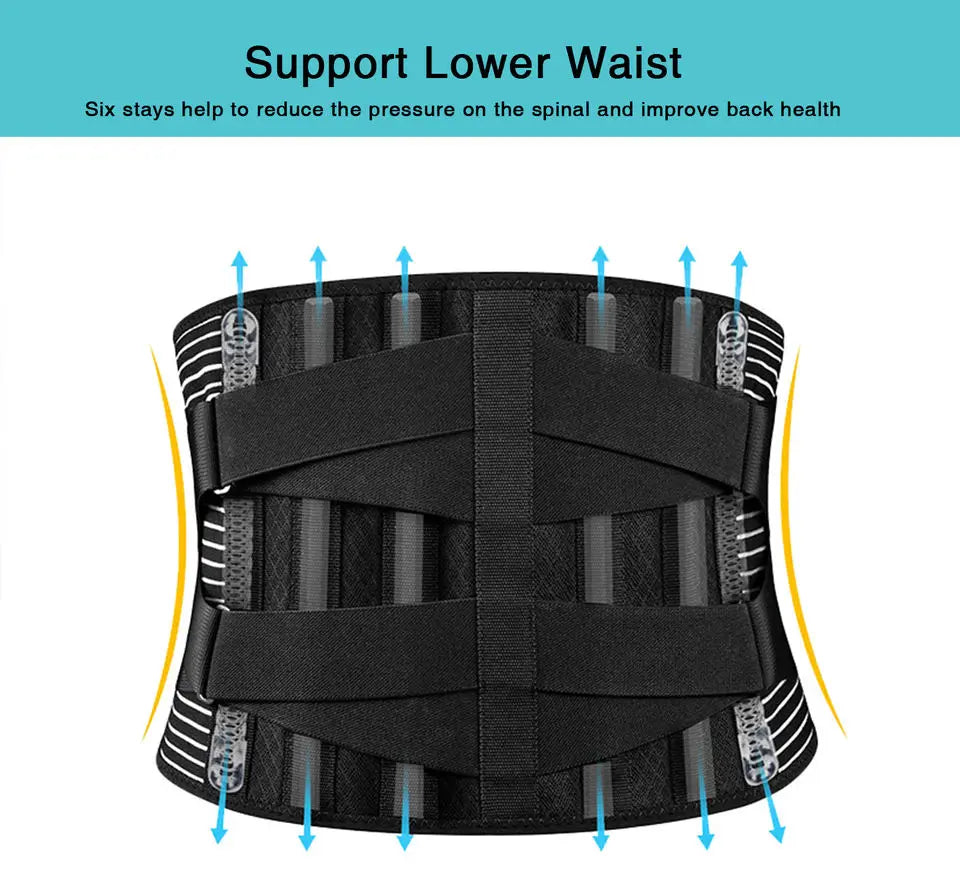 Back Braces for Lower Back Pain Relief with 6 Stays, Breathable Back Support Belt, Anti-skid lumbar support belt with 16-hole