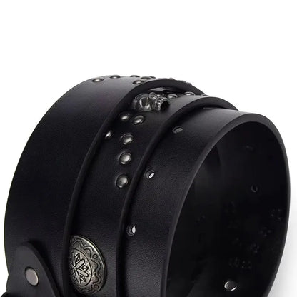 Men's Belt Bohemian Style Belt Vintage Inlaid Skeleton Head Women's Belt Riveted Belt Six Star Belt Punk Rock Sexpot Y2K Belt