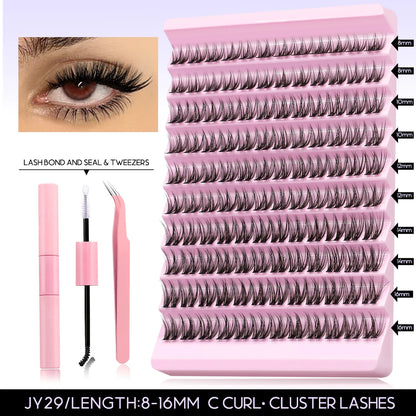 GROINNEYA DIY Lash Extension Kit Volume Lash Clusters Individual Lashes Thick Eyelash Extension Lash Bond & Seal & Lash Tweezers