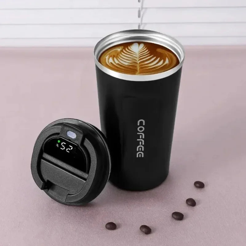 LUSQI 510ml Thermos Coffee Mug Stainless Steel Coffee Cup Temperature Display Vacuum Flask Water Bottle