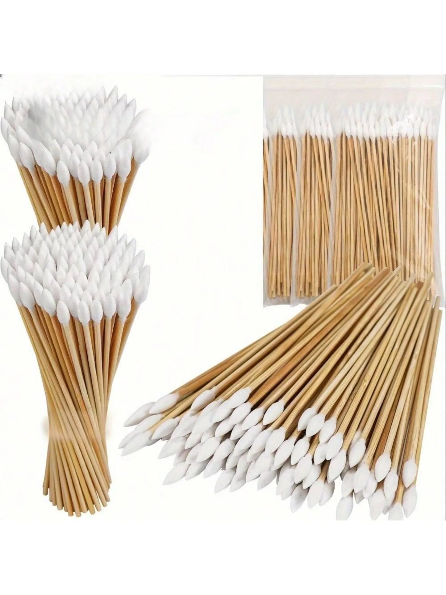100/300PCS 6 Inch Precision Tips Cotton Swabs - Long Wooden Stick Cotton Buds Pointed Cotton Swabs With Case - Cotton