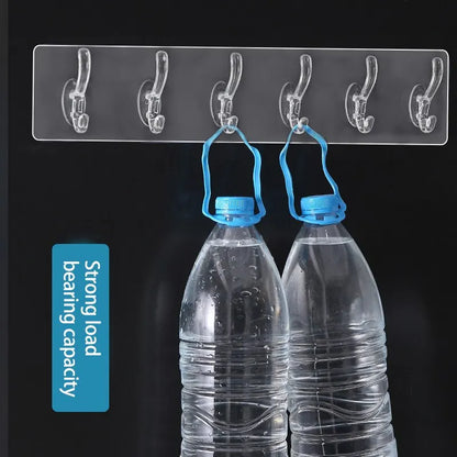 Transparent 6 Row Hooks No Trace Strong Hooks Sticky Rear Row Hooks for Hanging Towels Clothes and Coats Bathroom Accessories