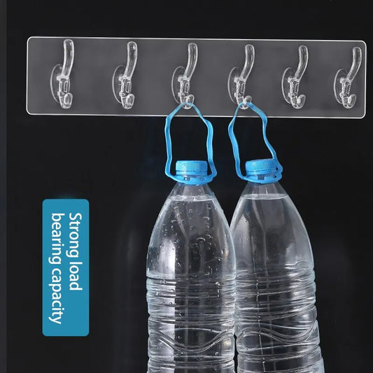 Transparent 6 Row Hooks No Trace Strong Hooks Sticky Rear Row Hooks for Hanging Towels Clothes and Coats Bathroom Accessories
