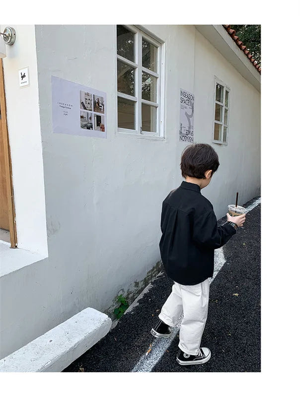 Boys Baby's Kids Blouse Jacket Outwear 2023 Black Spring Autumn Shirts Cotton Gift Plus Size Children's Clothing