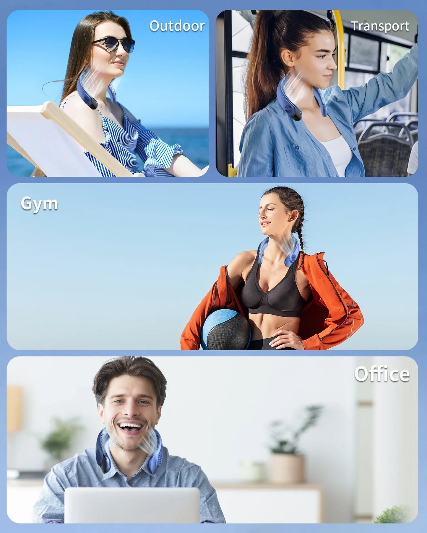 4000mAh Leafless Portable Neck Fan 3 Gears Adjustable Super Strong Wind Fast Cooling Multi-Function Digital Display Neck Fan