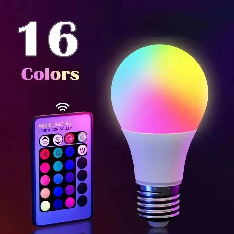 16 Colors RGB Bulb LED Multicolor Bulb 220V E27 Household Lighting Dimmable 24 Key Remote Control Smart Lamp Atmosphere Light