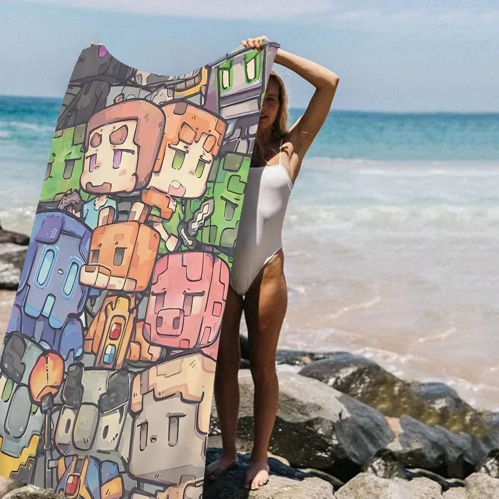 Game Mine C Handcrafted Anime Cartoon Beach Towel Cute Kawaii Girl Design Kids Bathroom Decor Quick-Dry Super Absorbent Pool