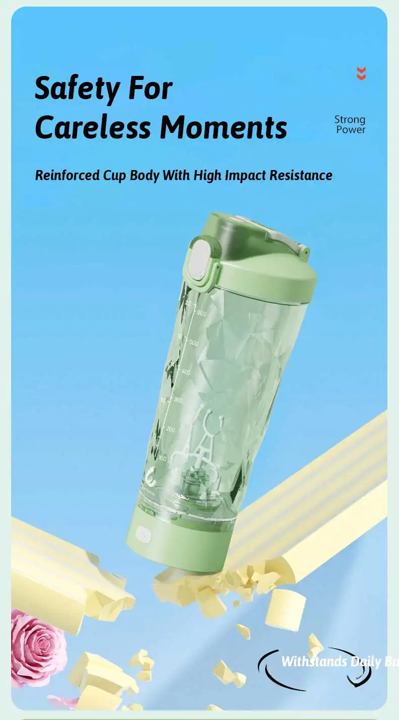 Portable Mixing Cup 600ml Protein Shaker Bottle Fully Automatic Blender Kettle USB Rechargeable Multipurpose for Gym Outdoor
