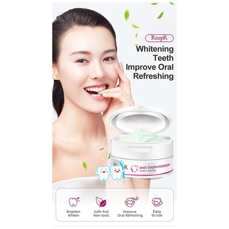 RtopR Teeth Whitening Powder Pearl Essence Natural Dental Toothpaste Toothbrush Kit Oral Hygiene for Remove Stains Plaque
