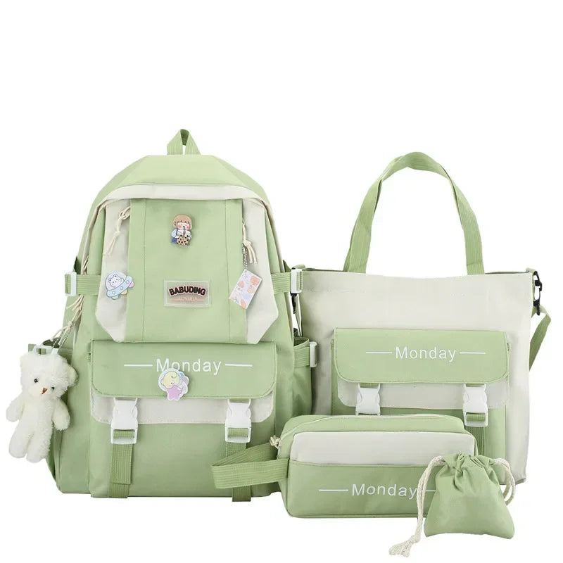 4 Set Korean High School Junior High School Elementary School Student Forest Style Versatile Backpack with Large Capacity Colors