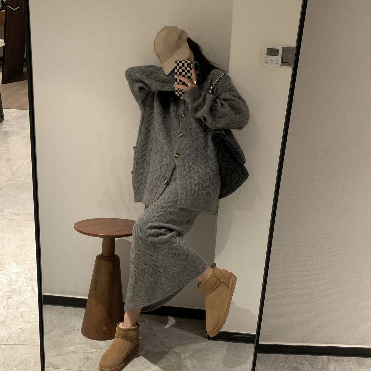 Women Sweater Winter 2 Piece Sets Elegnat Knitted Suits Female Sweaters Vintage Womens Skirt High Waist Autumn Vintage Vestidos