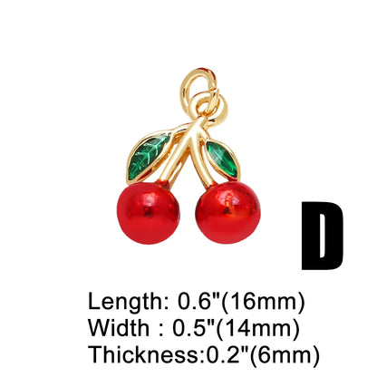 OCESRIO Crystal Green Leaves Cherry Pendant for Necklaces Copper Gold Plated Enamel Fruit Jewelry Making Component pdtb791