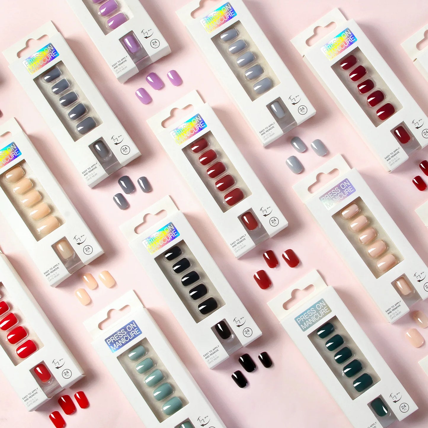 Short Full Press on Nails 24 Pcs False Nails Set Stick on Nails High Quality Reusable Fake Nails Solid Color Design Nail Art