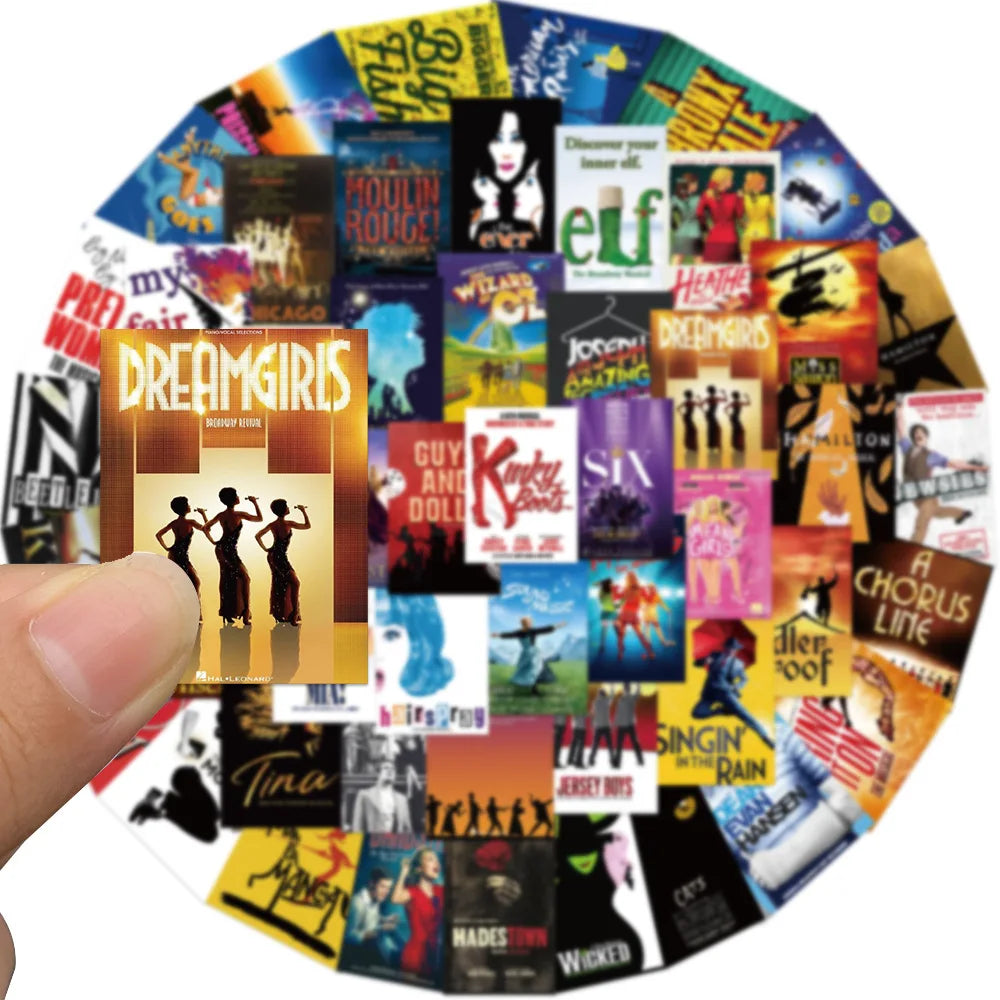 Broadway Musical Stickers, 52Pcs Pack, Classic Musical Stickers, Vinyl Waterproof Decals, Stickers for Laptop, Hydro Flask,