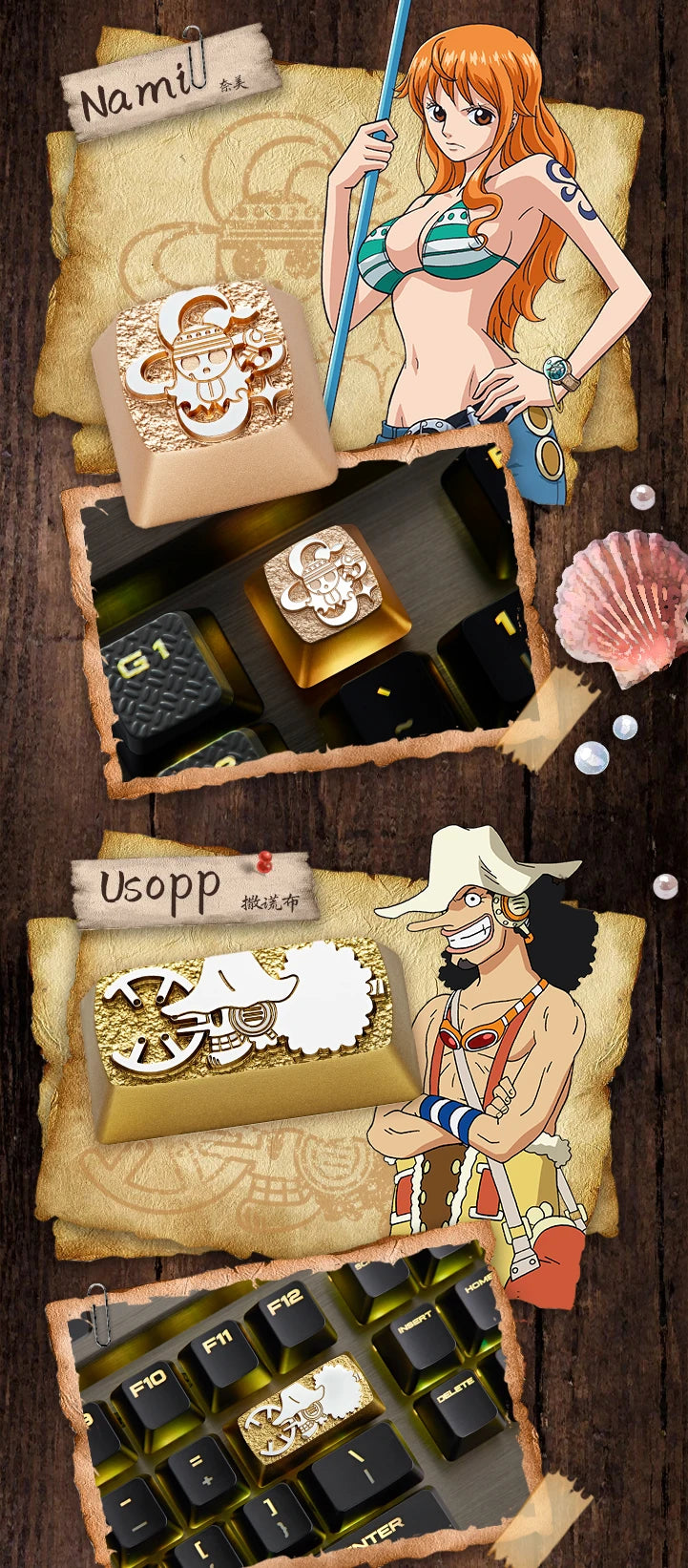 Zomoplus One Piece Metal Keycap Aluminum Artisan Keycap for Mechanical Keyboard Officially Licensed Anime Gaming Keycap