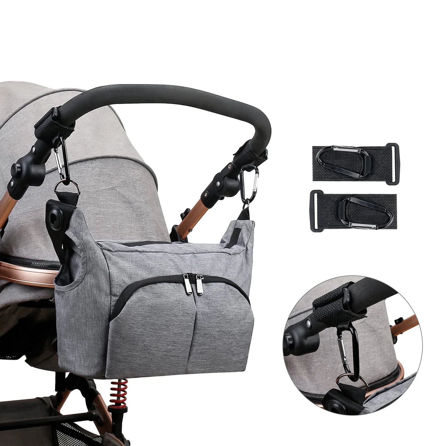 One-shoulder portable mommy bag, portable stroller bag with a pair of hooks, multi-functional mother and baby travel bag