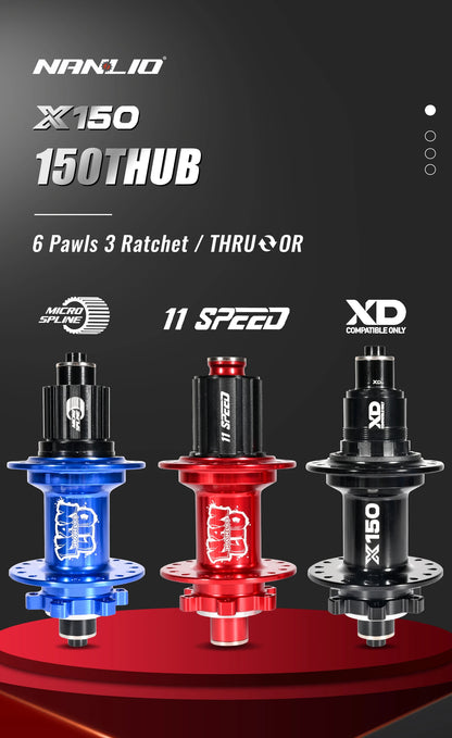 Bicycle hubs Nanlio X150 Mountain Bike Hubs 6 Pawls 150 Engagement Rear Hub HG MS XD 8-12 Speed 28 32 36 Holes Noisy wheel Hubs