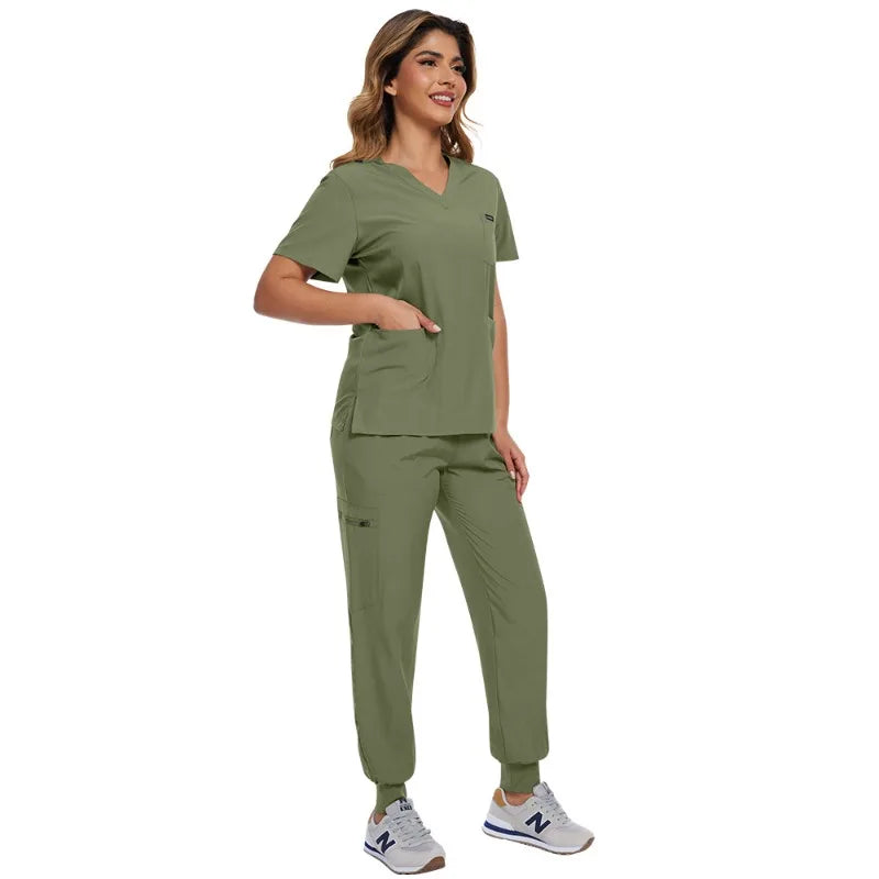 Surgical Scrubs Unisex - Quick-Dry Dental Clinic & ER Workwear Split Set W/Short Sleeve & Anti-Microbial 6 Pockets