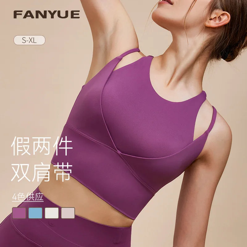 Sports Bra with Shock-absorbing Shoulder Straps for Women, Gathered Back, Fitness Bra, Running Top, New