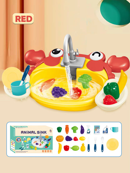 Kitchen Dishwasher Playing Toys, Electric Play Kitchen Sink Simulated Kitchen Accessories Foods Fork Cup Gifts for Boys Girls