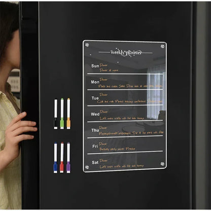 Fridge Magnet Calendar Magnetic Board Weekly Planner Reusable Dry Erase Board Schedule Transparent Fridge Message Menu Gadgets