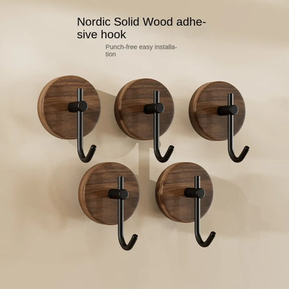 No Drilling Walnut Hanging Hanger Robe Hook Coat Storage Rack Adhesive Wall Hooks Key Decoration Hook Practical Wood Hook