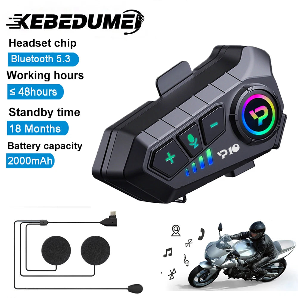 Bluetooth Motorcycle Helmet Headset 5.3 Wireless IPX6 Waterproof Noice Reduction Earphone 2000mah Long Standby Handsfree