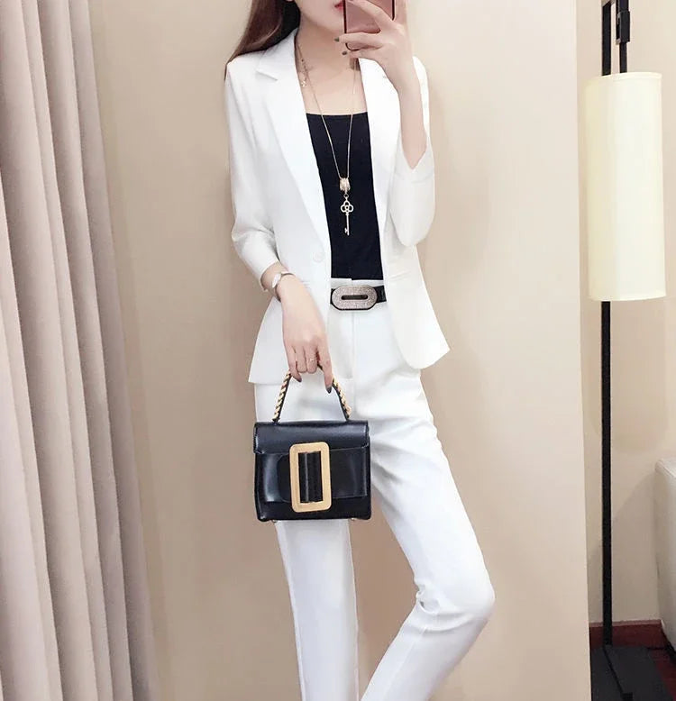 Office Outfit Professional White Wear To Work Trouser Suit Two Piece Set Pants for Women Womens 2 Pant Sets Black Blazer and Xxl