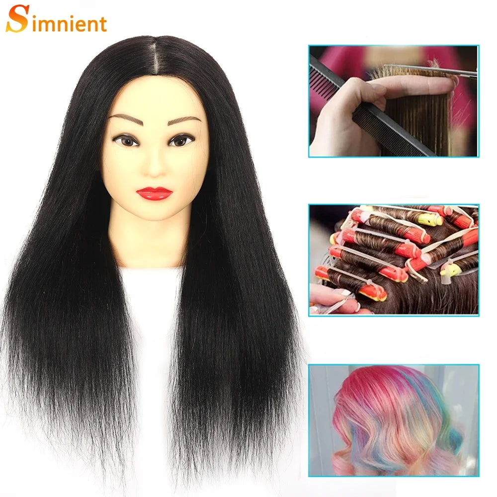 Female Mannequin Head with 22"100%Real Hair Cosmetology Manikin Head Hairdressing Practice Cutting Styling Training Doll Heads