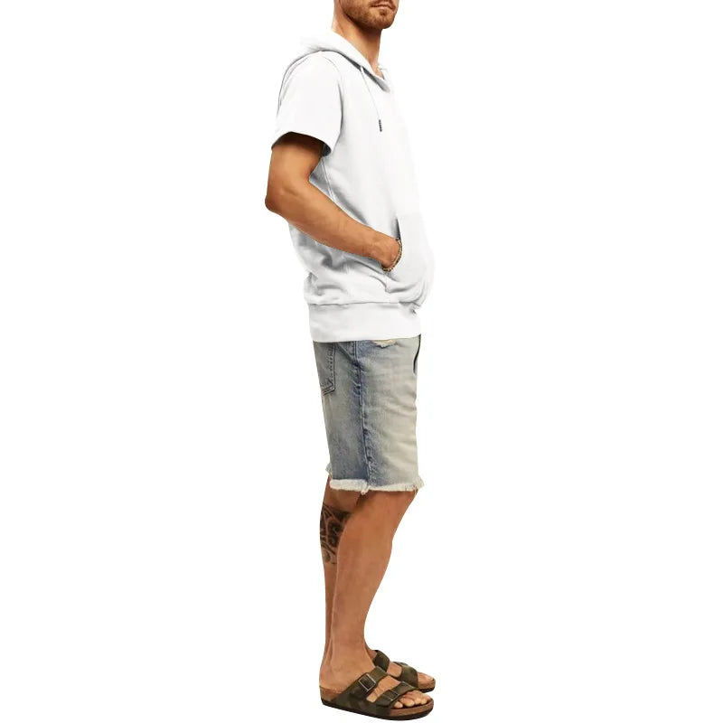 2024 Amazon New Men's Athleisure European and American Hooded Loose Short Sleeves