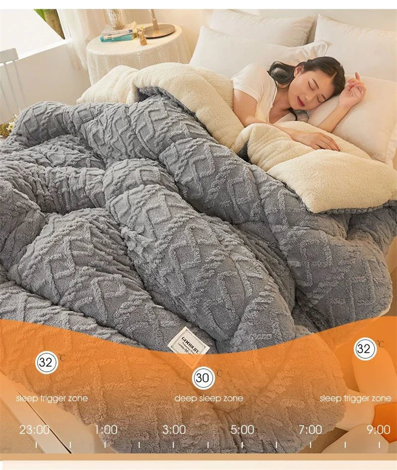 Super Thick Weighted Winter Blanket for Bed Faux Lamb Cashmere Plush Fleece Throw Queen King Size Cozy Warm Quilt Comforter