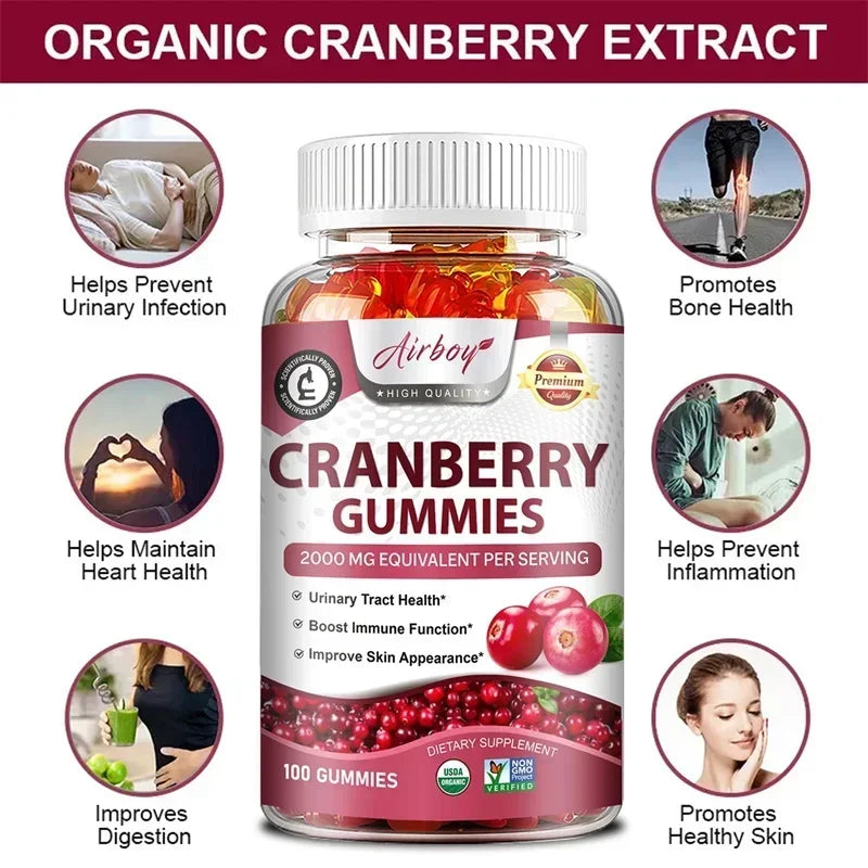 Cranberry Gummies - Support Kidney and Urinary Tract Health, Enhance The Immune System, and Promote Metabolism