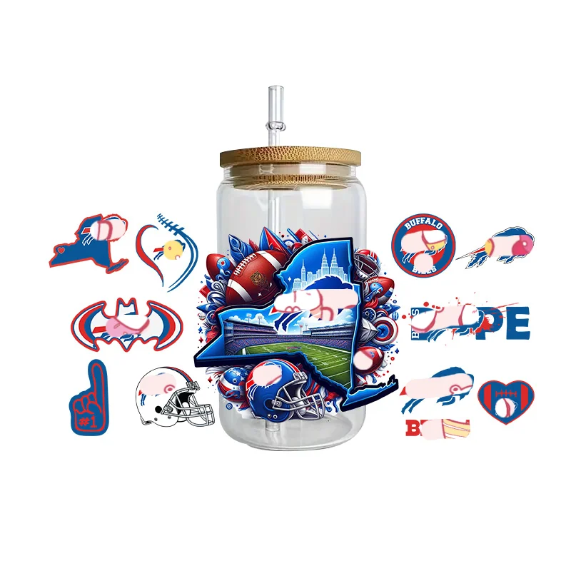 Sports Team Cup Wraps DIY Waterproof Easy To Use Custom Decals UV DTF Transfer Sticker For 16oz Libbey Glasses