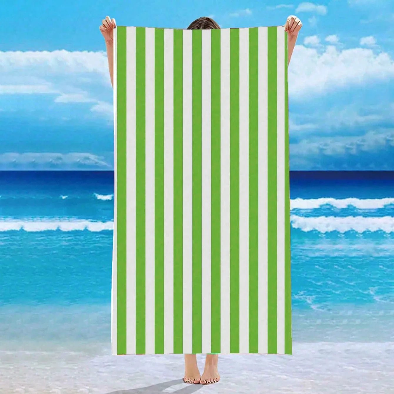 Blue White Striped Beach Towel - Quick-Dry Absorbent Polyester for Beach & Pool, Soft & Lightweight