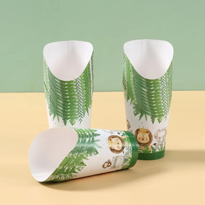 30PCS Jungle Animal Disposable Kraft Paper Slant Snack Cups Kraft Paper Slant Cups Snack Baking Cakes French Fries Containers