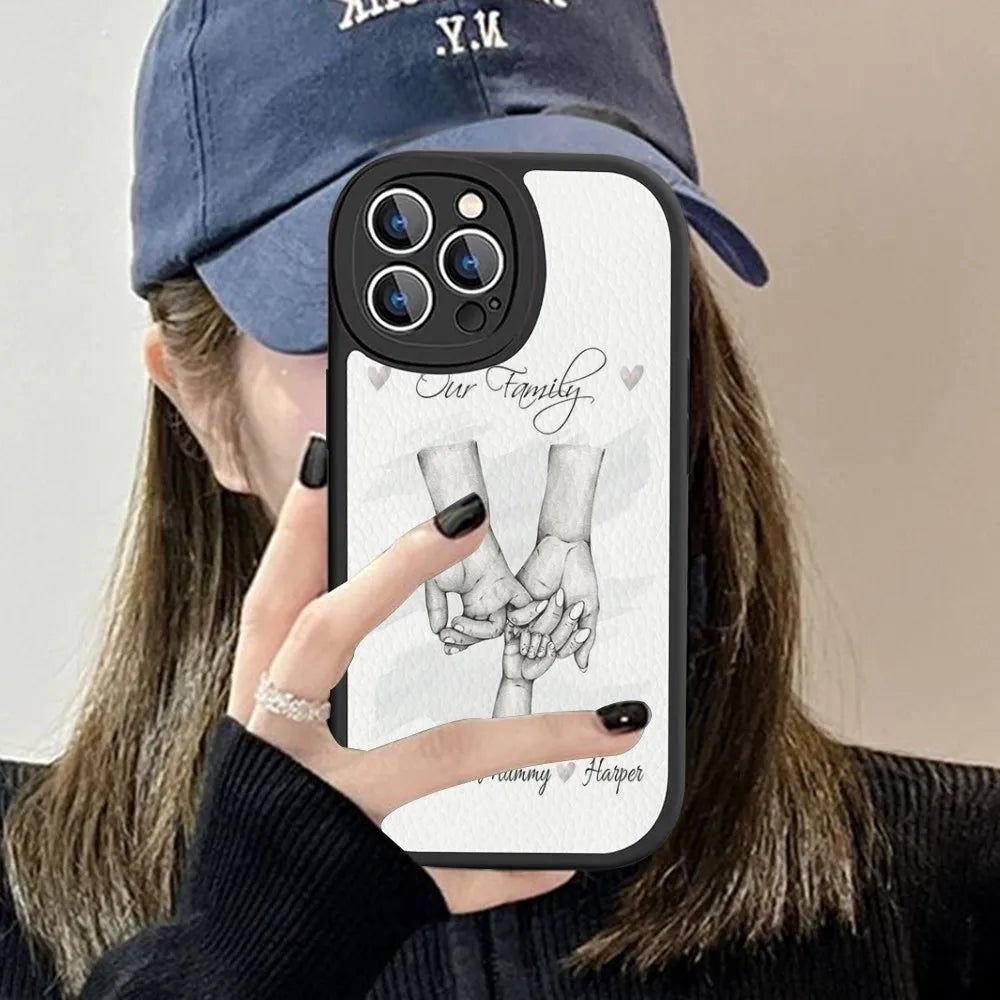 Baby Mom daughter Son Dad Hand Phone Case Hard Leather For iPhone 15 14 13 12 Mini 11 14 Pro Max Xs X Xr 7 8 Plus Fundas