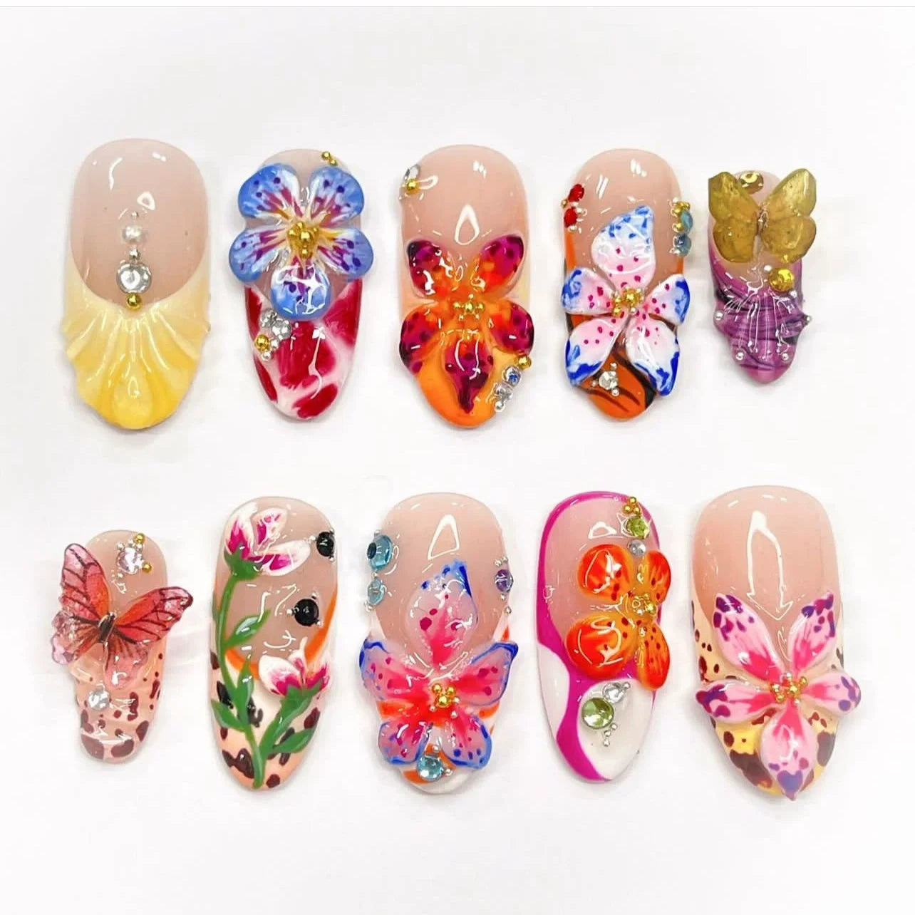 24Pcs Pink Almond False Nails Butterfly Ballet with French Design Wearable Fake Nails Simple Artificial Press on Nails Tips Art
