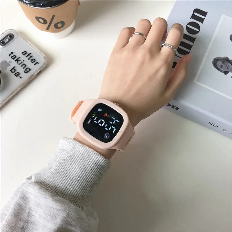 Sports Electronic Watch for Kids Children LED Digital Watch Big Dial Silicone Football Sports Watch Boys Girls Student Clock