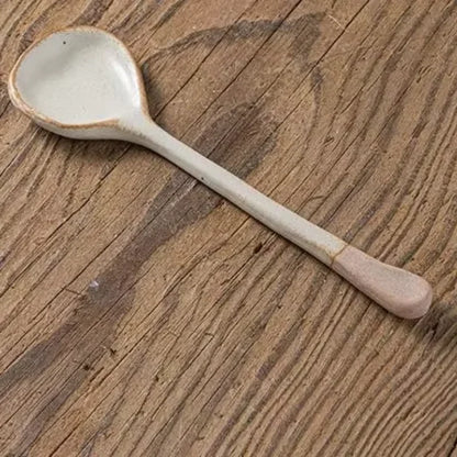 Japanese Coarse Pottery Spoon Household High Appearance Level Small Spoon Long Handle Coffee Cup Spoon Soup Spoon Porridge Spoon