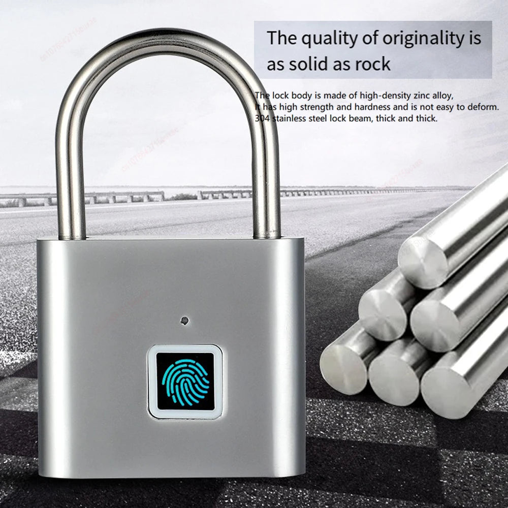 Fingerprint Padlock Locker Lock Smart Pad Lock Waterproof Small Portable Padlock with USB Charging for Locker   Luggage Suitcas