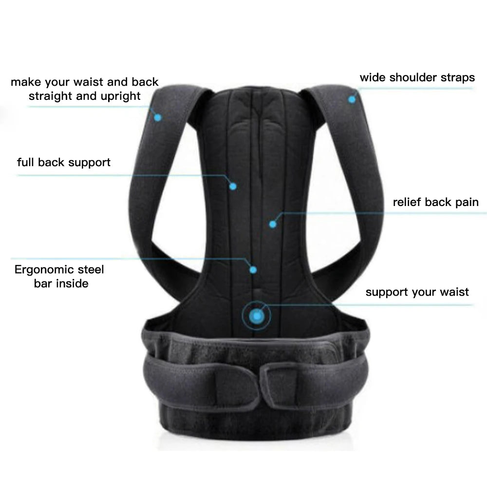 Back Brace Adjustable Scoliosis Hunchback Posture Corrector Adults Chest and Neck Forward Tilt Spine Support Straight Corrector